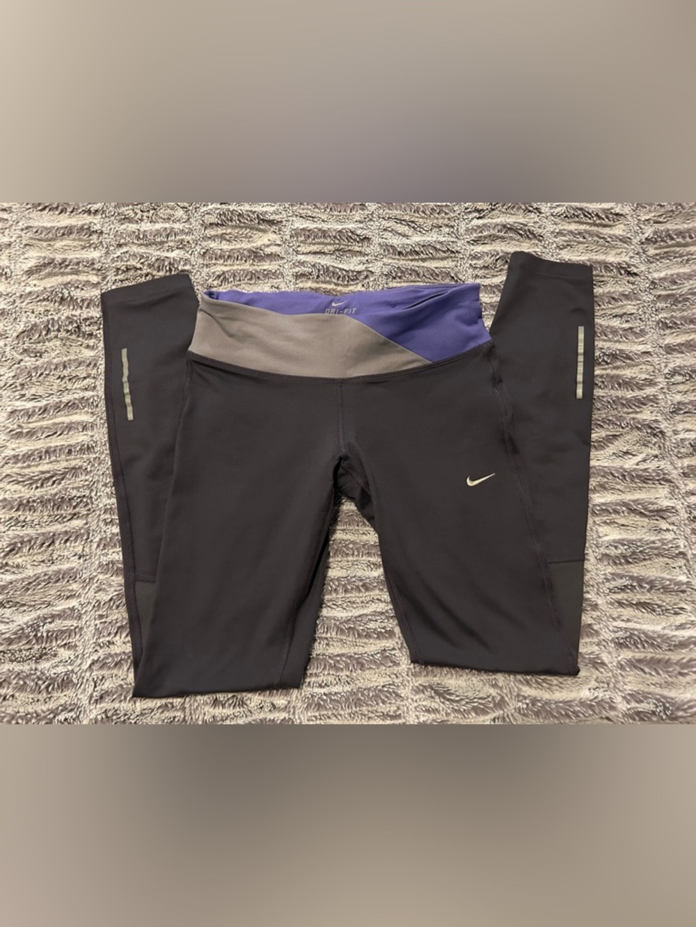 Nike Dark Gray Leggings with Purple and Gray Waistband